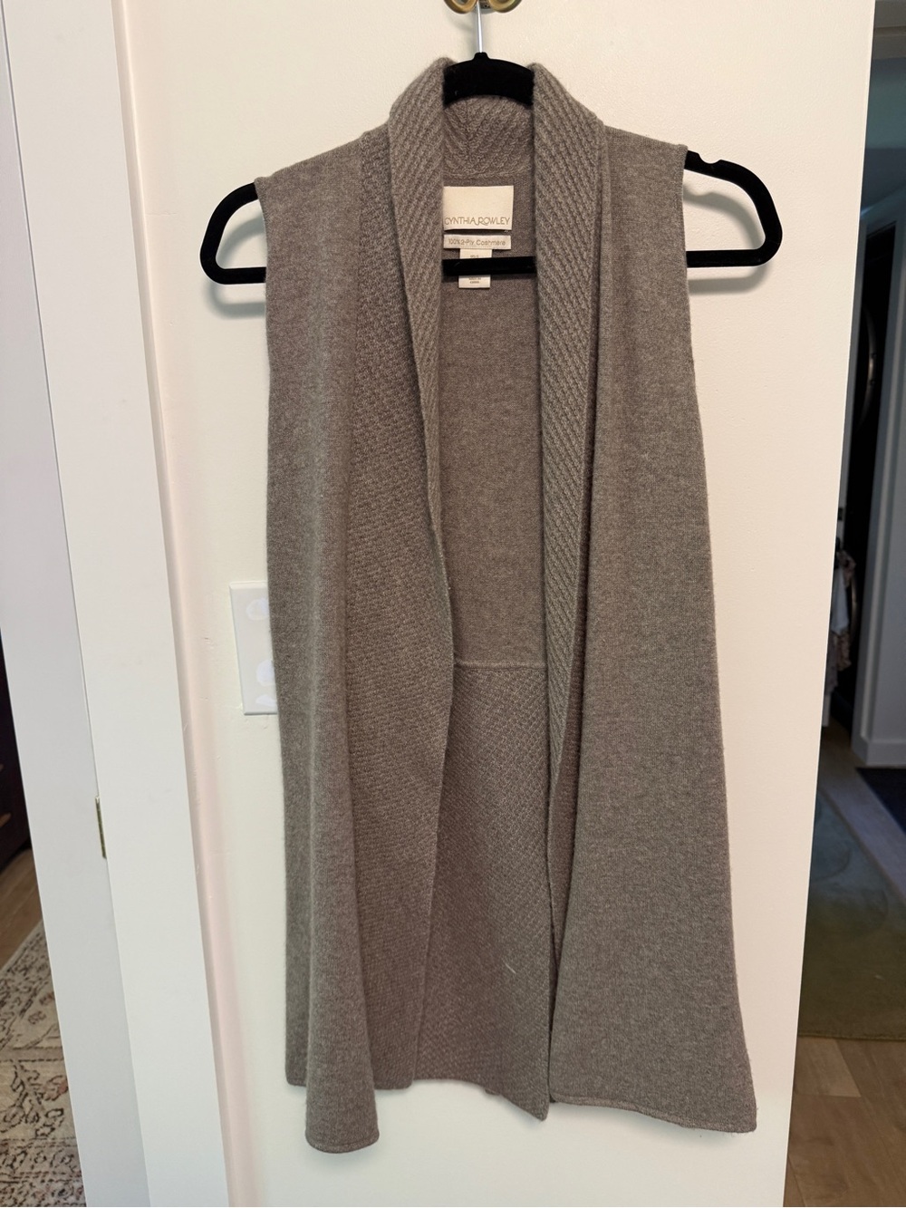 Cynthia Rowley Taupe Cashmere Sleeveless Open Vest